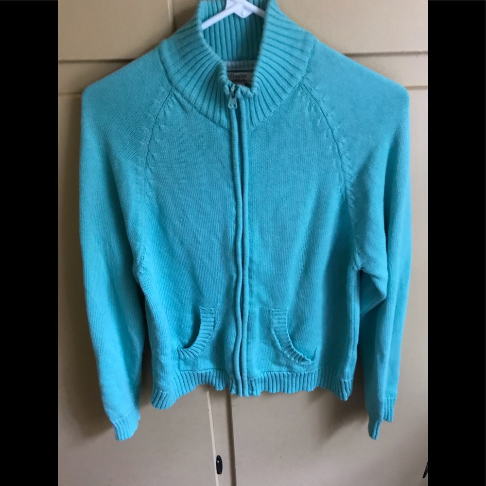Baxter zipup Sweater S Aqua with front pockets.